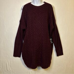 Express Oversized Cut Out Cold Shoulder‎ Knit Sweater Dress Size Medium Burgundy